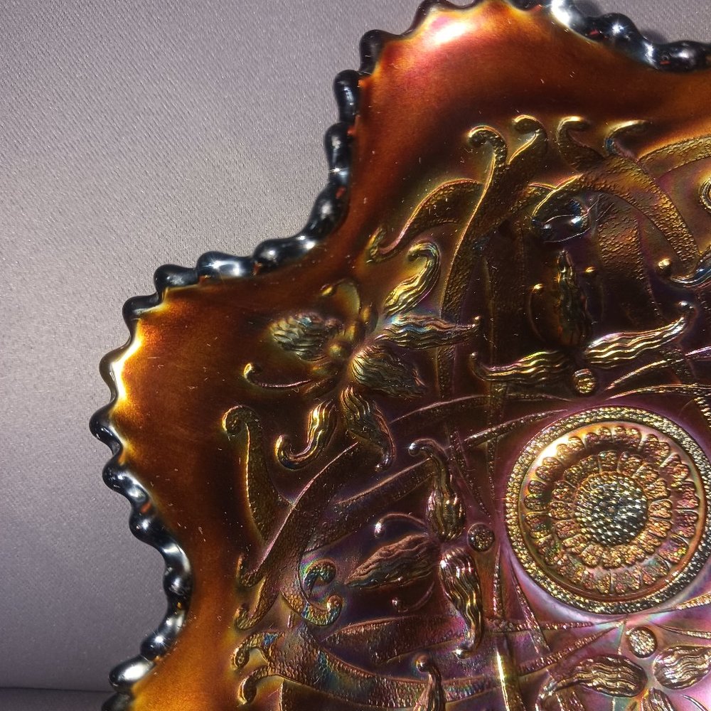 Vintage Northwood Carnival Glass 3 Footed Ruffle Edge Bowl - Picture 2 of 10